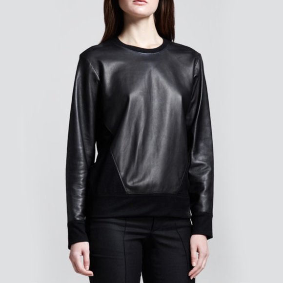 Helmut Lang Wool & Leather 50/50 Crewneck Sweater - Picture 1 of 11